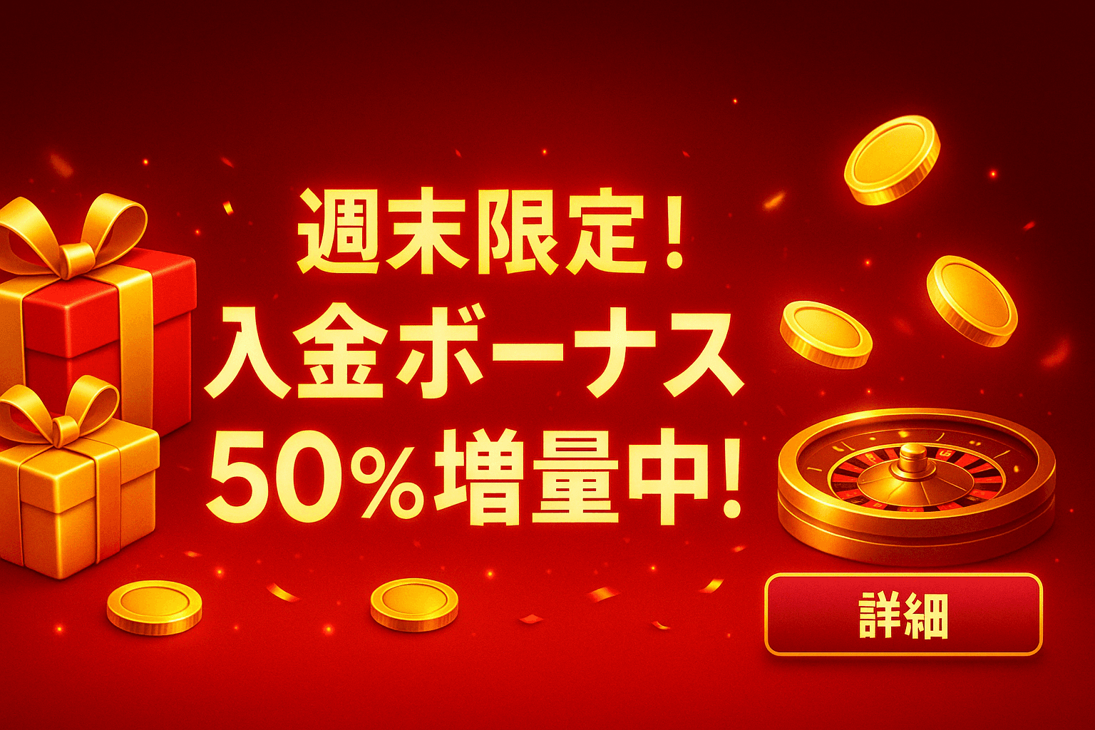 週末限定！入金ボーナス50%増量中！
